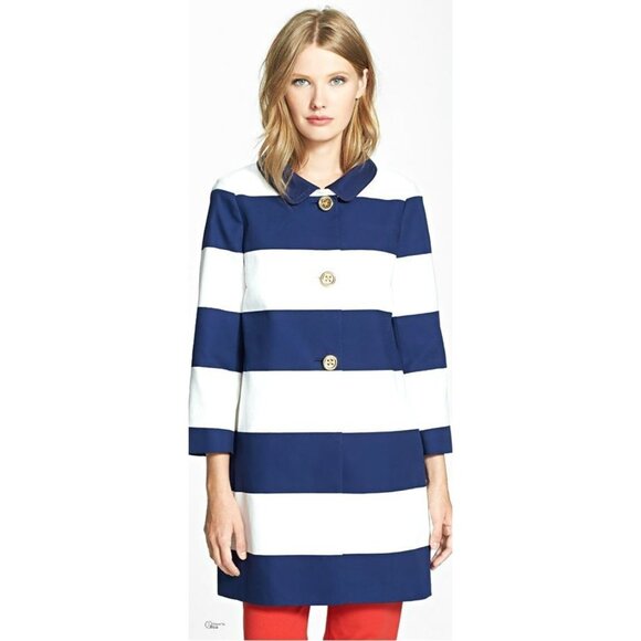kate spade Jackets & Blazers - NWT Kate Spade Franny Coat in French Navy Seaside Striped Bow Back M $598
